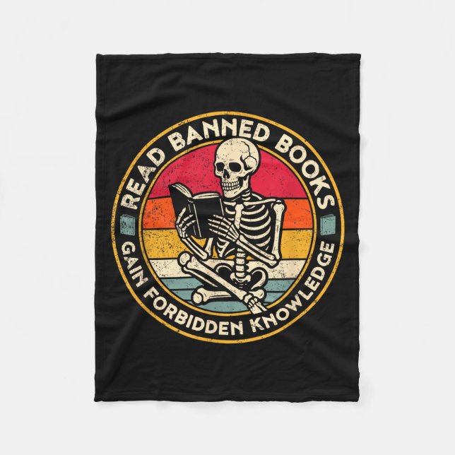 Funny Read Banned Books Retro Book Lover Reading S Fleece Blanket (Front)