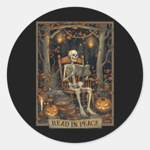 Funny Read In Peace Skeleton Halloween Read Bynned Classic Round Sticker
