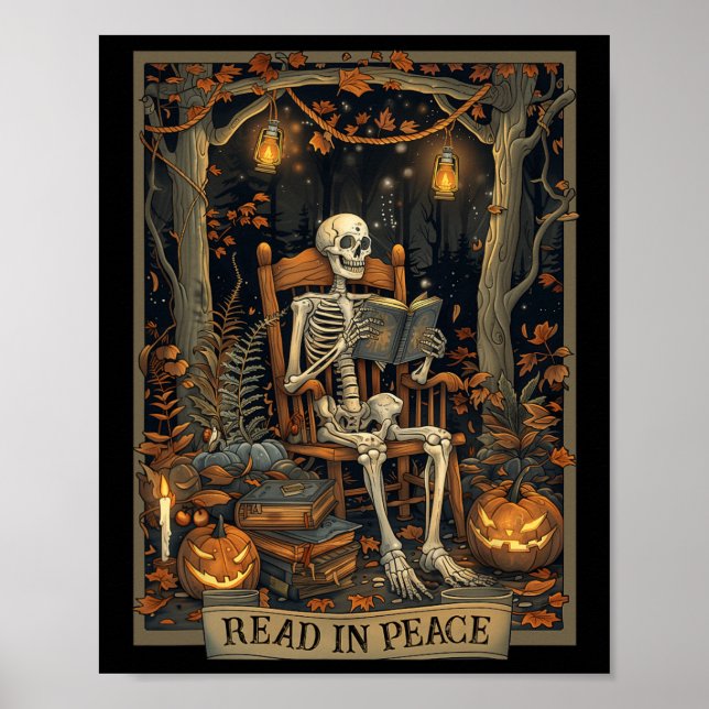 Funny Read In Peace Skeleton Halloween Read Bynned Poster (Front)