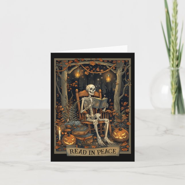 Funny Read In Peace Skeleton Halloween Read Nned B Card (Front)