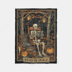 Funny Read In Peace Skeleton Halloween Read Nned B Fleece Blanket
