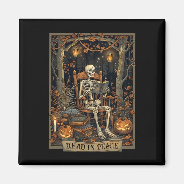 Funny Read In Peace Skeleton Halloween Read Nned B Magnet (Front)