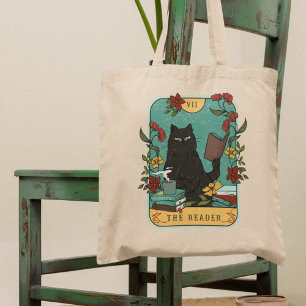 Funny Reader Tarot Card Cat Book Tote Bag