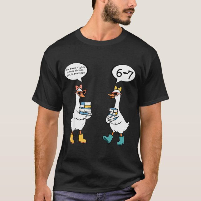 Funny Reading 67 Six Seven Meme Goose Teacher Book T-Shirt (Front)
