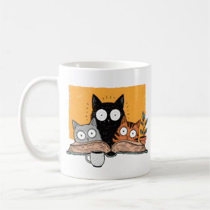 Funny Reading Cats Illustration Coffee Mug