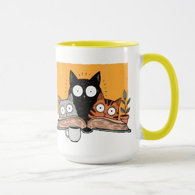 Funny Reading Cats Illustration Mug (Right)