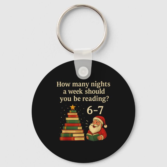 Funny Reading Christmas Tree Book– Reading 6 7 Mem Key Ring (Front)