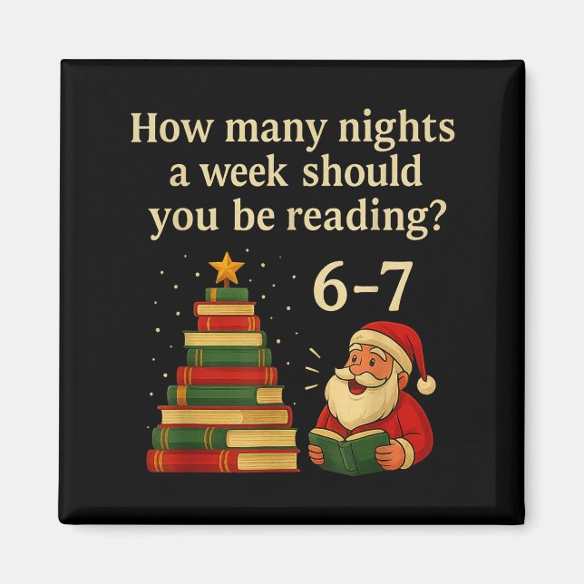 Funny Reading Christmas Tree Book– Reading 6 7 Mem Magnet (Front)