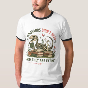 Funny Reading Dinosaur Skeleton Book Lover Humour T-Shirt