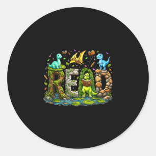 Funny reading dinosaur t rex dino book lover boy classic round sticker