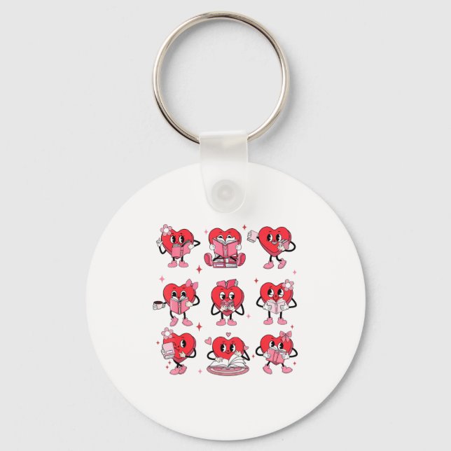 Funny Reading Heart Book Valentines Day Teacher Wo Key Ring (Front)