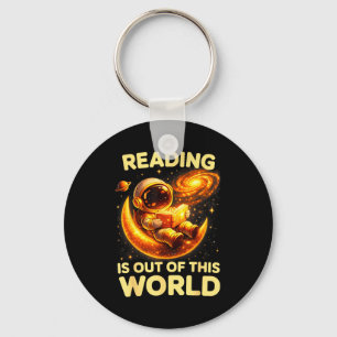 Funny reading is out of this world space books key ring
