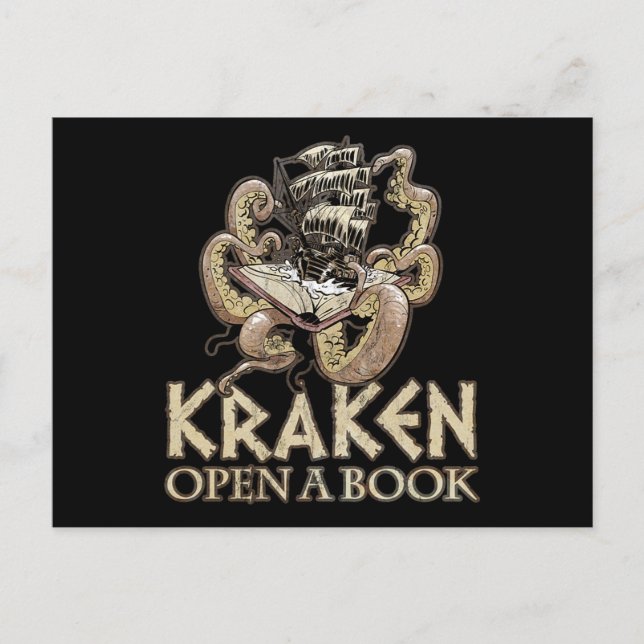 Funny Reading Novel Gift Print Kraken Open A Book Postcard (Front)
