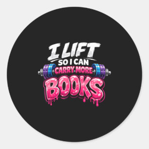 Funny reading workout lift can carry more books classic round sticker