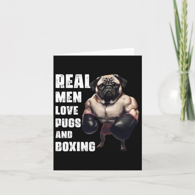 Funny Real Men Love Pugs And Boxing Fitness Gym Wo Card (Front)