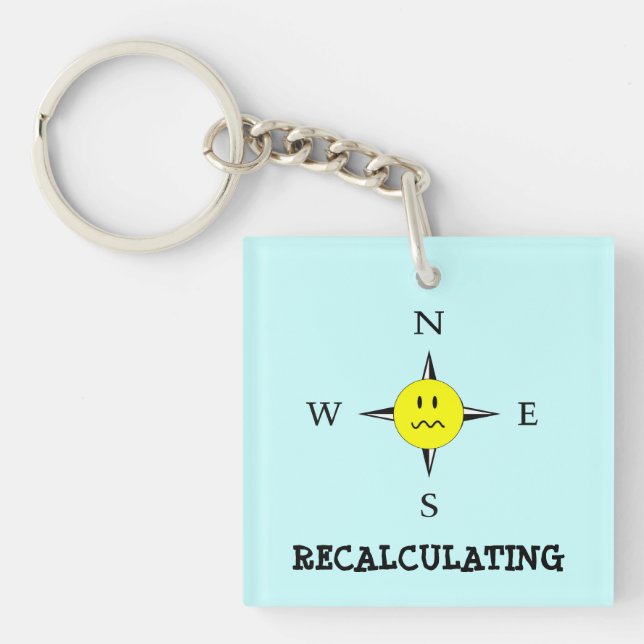 Funny Recalculating GPS Compass Keychain (Front)