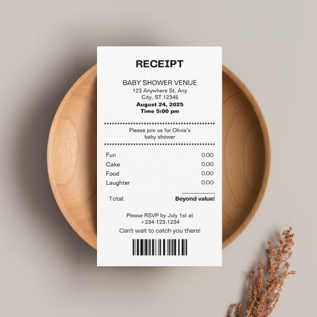 Funny, Receipt theme baby shower invitation (Creator Uploaded)