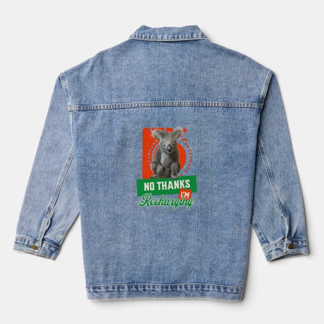 Funny Recharging Koala Introvert Mood Denim Jacket (Back)