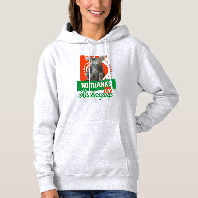 Funny Recharging Koala Introvert Mood Hoodie (Front)