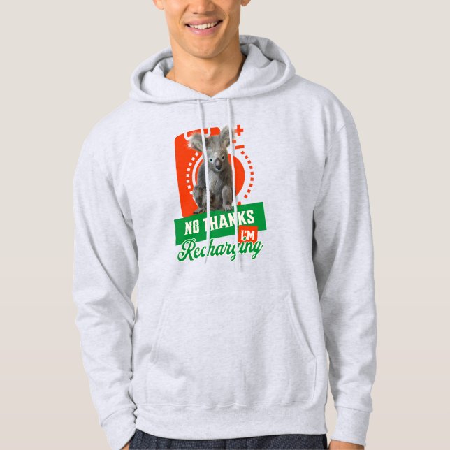 Funny Recharging Koala Introvert Mood Hoodie (Front)