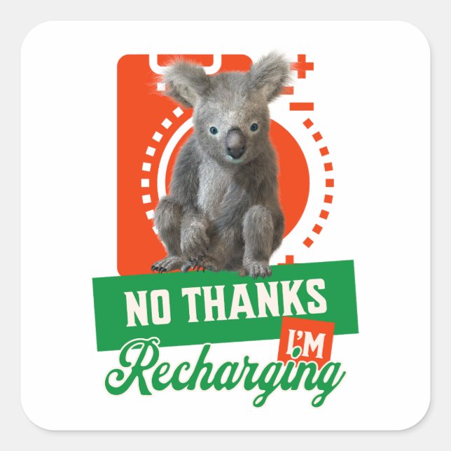 Funny Recharging Koala Introvert Mood Square Sticker (Front)