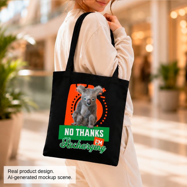 Funny Recharging Koala Introvert Mood Tote Bag (Creator Uploaded)