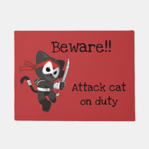Funny Red and Black Attack Cat Doormat