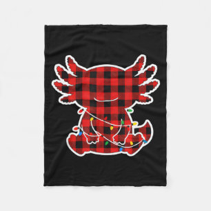 Funny Red And Black Buffalo Plaid Axolotl Christma Fleece Blanket
