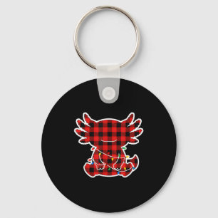 Funny Red And Black Buffalo Plaid Axolotl Christma Key Ring