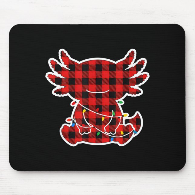 Funny Red And Black Buffalo Plaid Axolotl Christma Mouse Mat (Front)