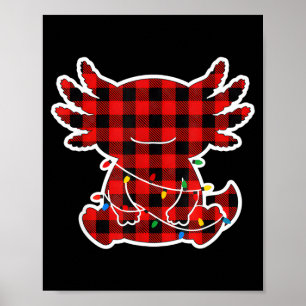 Funny Red And Black Buffalo Plaid Axolotl Christma Poster