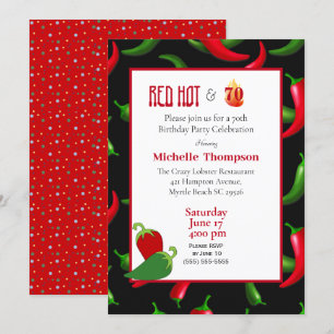 Funny Red and Green Peppers 70th  Birthday Invitation