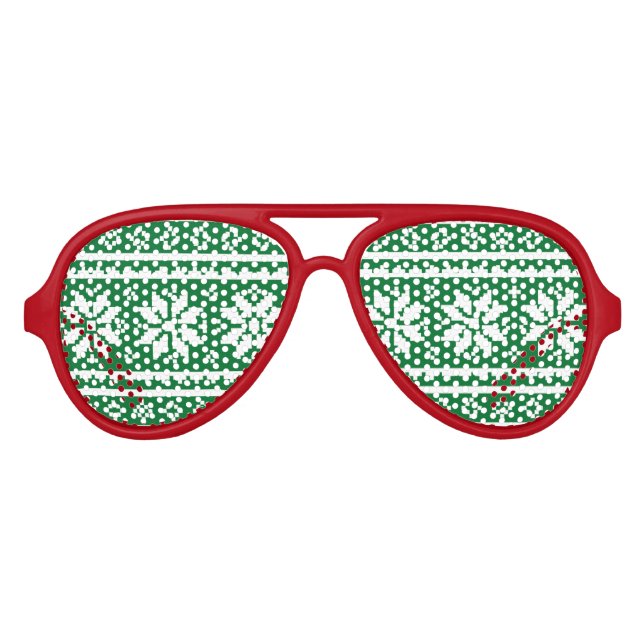 Funny red and green Ugly Christmas Sweater Aviator Sunglasses (Front)
