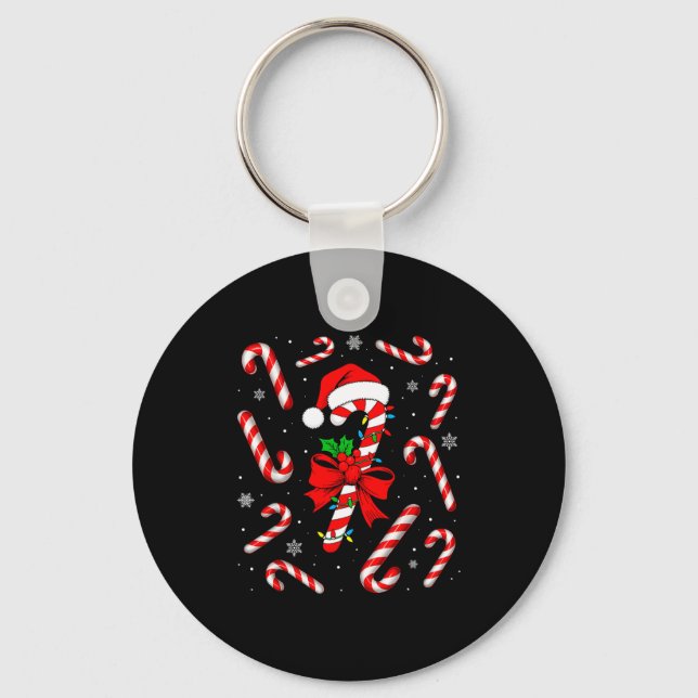 Funny Red And White Candy Cane Xmas Lights Santa C Key Ring (Front)