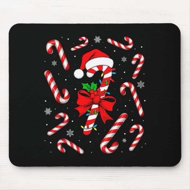 Funny Red And White Candy Cane Xmas Lights Santa C Mouse Mat (Front)