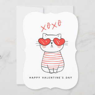 Funny Red and White Cat Valentine's Day Card