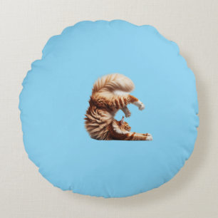 Funny Red and White Maine Coon Cat Doing Yoga Round Cushion