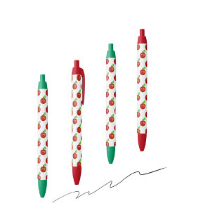 Funny red apple pattern black ink pen