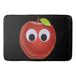 Funny Red Apple with Googly Eyes  Bath Mat