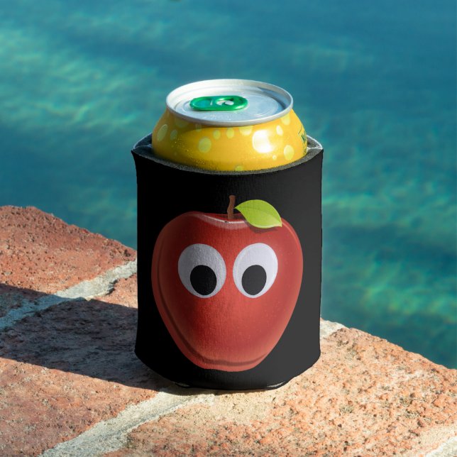 Funny Red Apple with Googly Eyes  Can Cooler (In Situ Pool)