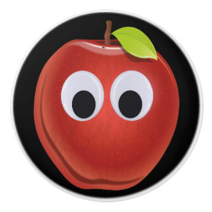 Funny Red Apple with Googly Eyes Ceramic Knob