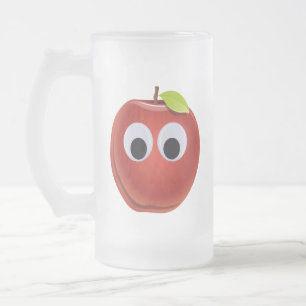Funny Red Apple with Googly Eyes Frosted Glass Beer Mug