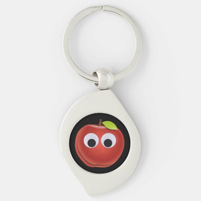 Funny Red Apple with Googly Eyes  Key Ring (Front)