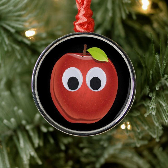 Funny Red Apple with Googly Eyes  Metal Tree Decoration (Tree)