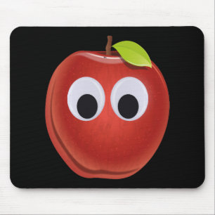 Funny Red Apple with Googly Eyes Mouse Mat