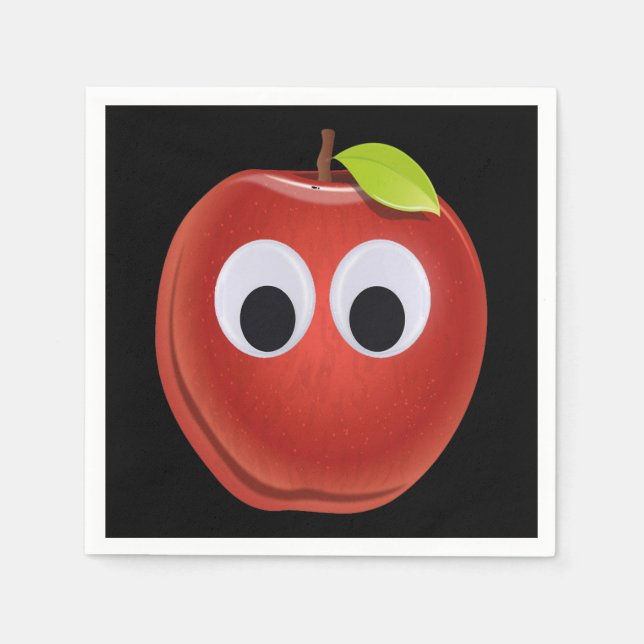 Funny Red Apple with Googly Eyes  Napkin (Front)