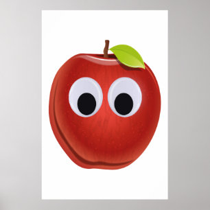 Funny Red Apple with Googly Eyes  Poster