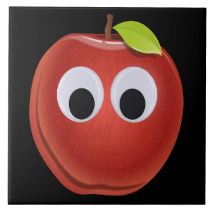 Funny Red Apple with Googly Eyes Tile