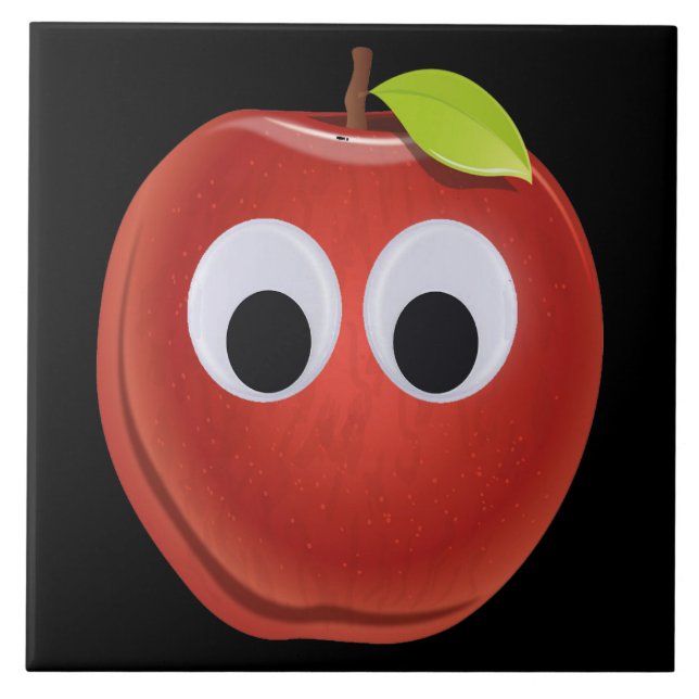 Funny Red Apple with Googly Eyes  Tile (Front)