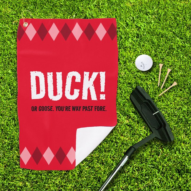 Funny Red Argyle Duck! Golf Towel (Funny Duck (or Goose) Golf Towel Cover Photo)